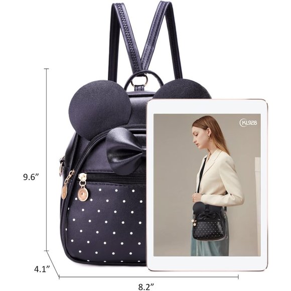 Bowknot Polka Dot Mini Backpack And Convertible Shoulder Bag Purse for Women - Picture 2 of 7